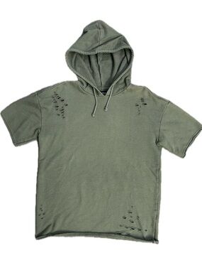 PacSun Distressed Short Sleeve Hoodie Olive Green Oversized Fit Men’s Small